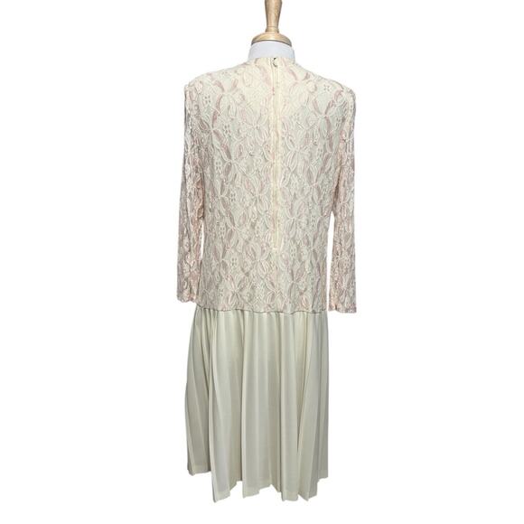 Vintage 80s Edwardian Style Lady Jennifer Dress Drop Waist Lace Crochet Pleated - Picture 5 of 8